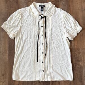 Hot Topic Shirt Womens L Puff Sleeve PeterPan Collar Heart Button WHIMSYGOTH